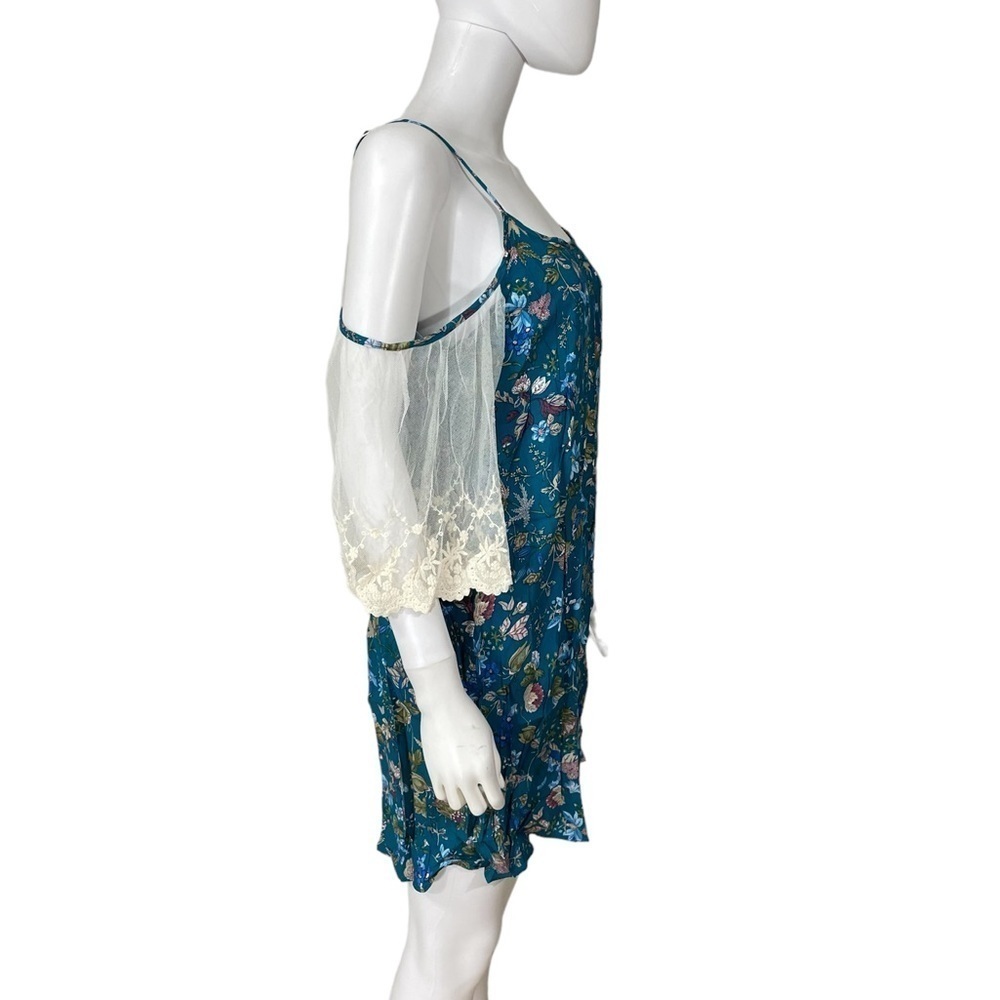Umgee Teal Floral Cold Shoulder Boho Dress - Picture 6 of 6